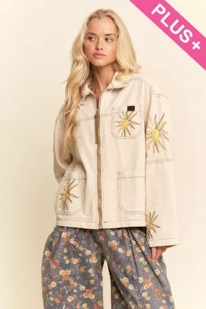 wholesale clothing canvas zip up jacket with bold sun embroidery davi & dani