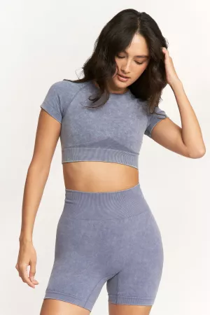 wholesale clothing 2pcs mineral wash crop top biker shorts set davi & dani