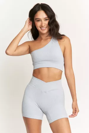 wholesale clothing ribbe one shoulder crop top biker short set davi & dani