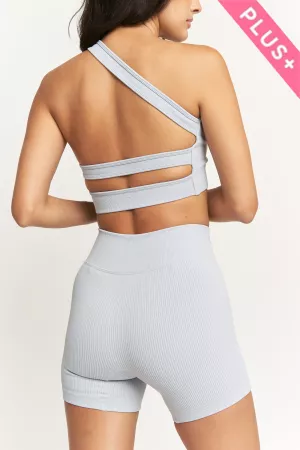 wholesale clothing plus ribbe one shoulder crop top biker short set davi & dani