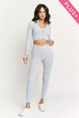 wholesale clothing plus long slv zip up top high waist legging set davi & dani