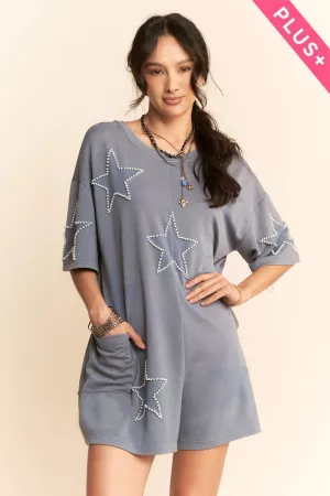 wholesale clothing plus soft knit star washed pearl detail romper davi & dani