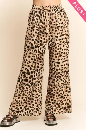 wholesale clothing plus waist string leopard printed long  pants davi & dani