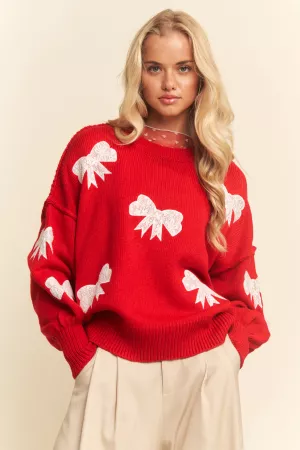 wholesale clothing lace ribbon bow patch detail pullover sweater top davi & dani