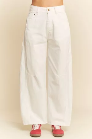 wholesale clothing front seam raw hem wide barrel side pocket denim pants davi & dani