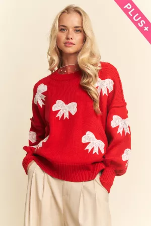 wholesale clothing plus lace ribbon bow patch pullover sweater top davi & dani