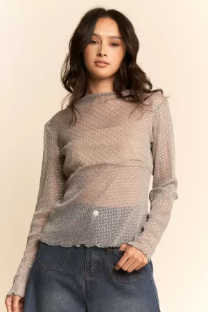 wholesale clothing textured diamond sheer mesh long sleeve top davi & dani