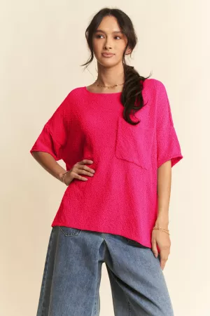 wholesale clothing solid round neck midi sleeve loose top sweater davi & dani