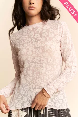 wholesale clothing plus long sleeve floral mesh top davi & dani