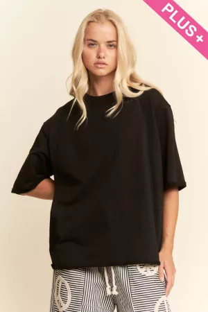 wholesale clothing plus raw edge oversized drop shoulder long top davi & dani