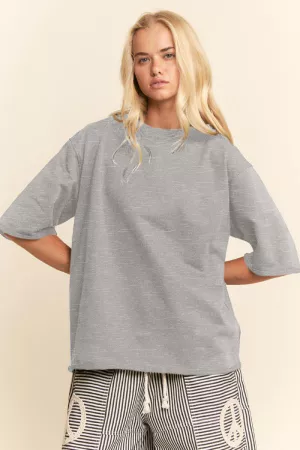 wholesale clothing raw edge oversized drop shoulder long top davi & dani