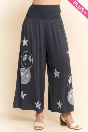 wholesale clothing plus peace and star patchwork leg pants davi & dani