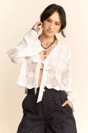 wholesale clothing crochet tie ribbon tie front cardigan top davi & dani