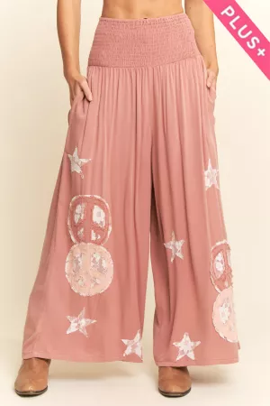 wholesale clothing plus peace and star patchwork leg pants davi & dani