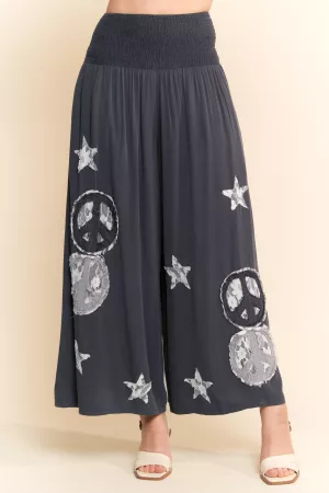 wholesale clothing peace and star patchwork leg pants davi & dani