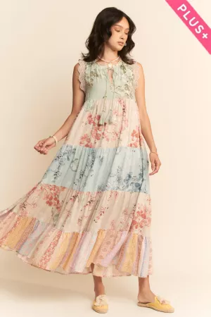 wholesale clothing plus floral mixed block edge detail maxi dress davi & dani