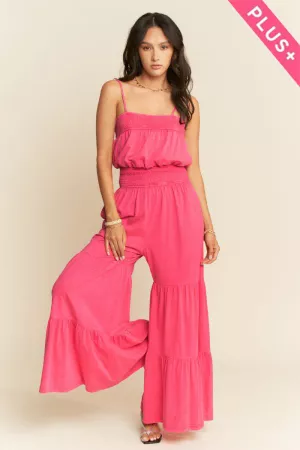 wholesale clothing plus mineral washed knit wide leg tiered jumpsuit davi & dani