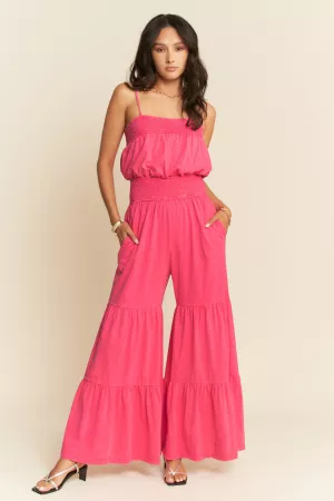 wholesale clothing mineral washed soft knit wide leg tiered jumpsuit davi & dani