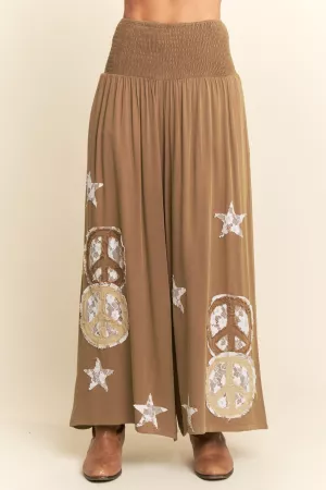 wholesale clothing peace and star patchwork leg pants davi & dani