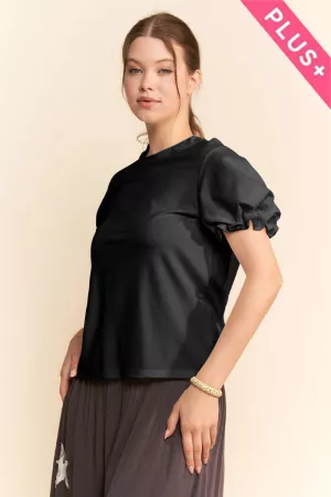 wholesale clothing plus puff short sleeve crew neck top davi & dani