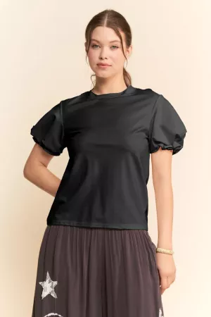 wholesale clothing puff short sleeve crew neck top davi & dani