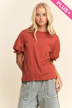 wholesale clothing plus puff short sleeve crew neck top davi & dani