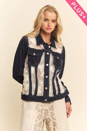 wholesale clothing plus lace chest pocket button down denim jacket davi & dani