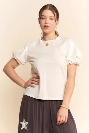 wholesale clothing puff short sleeve crew neck top davi & dani