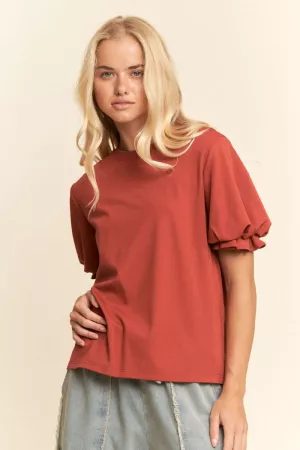 wholesale clothing puff short sleeve crew neck top davi & dani