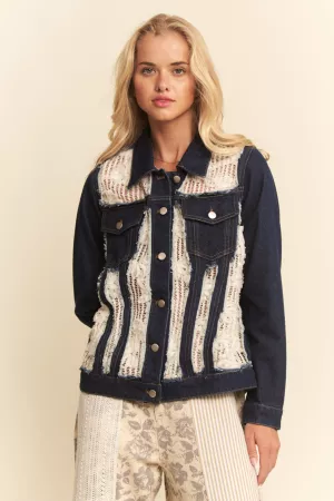 wholesale clothing lace chest pocket button down denim jacket davi & dani