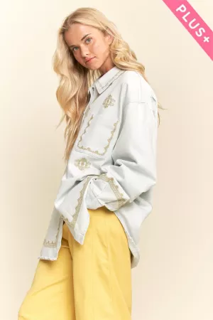 wholesale clothing plus soft-wash denim shirt jacket davi & dani