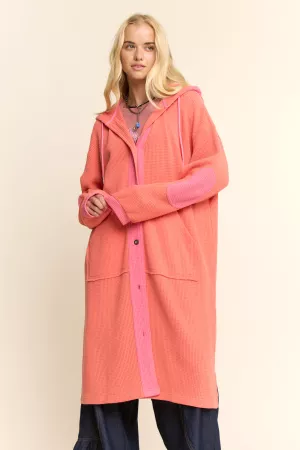 wholesale clothing heavy waffle contrast hoodie midi coat jacket davi & dani