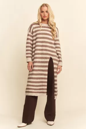 wholesale clothing striped round neck asymmetric knit long dress davi & dani