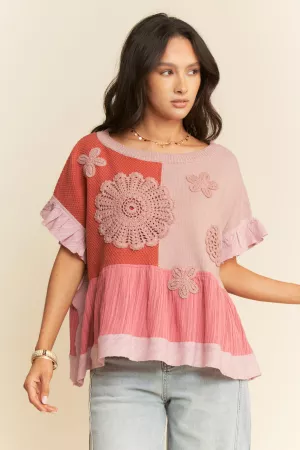 wholesale clothing sweater textured fabric ruffle detail top davi & dani