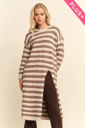 wholesale clothing plus striped round neck asymmetric long dress davi & dani