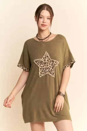 wholesale clothing mineral wash leopard star t-shirt dress davi & dani
