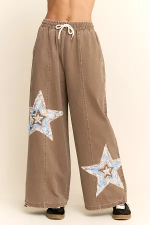 wholesale clothing lace patchwork star  elastic washed pants davi & dani