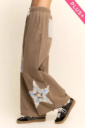 wholesale clothing plus lace patchwork star  elastic washed pants davi & dani