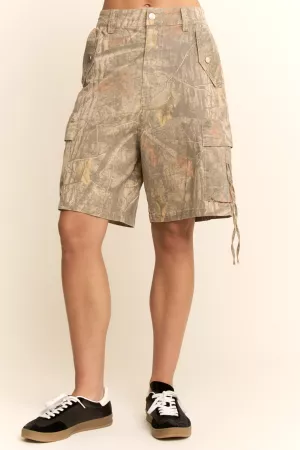 wholesale clothing dusty camo drawstring waisted shorts relaxed fit davi & dani