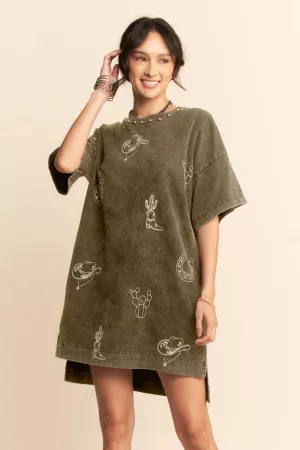 wholesale clothing mineral embroidered short sleeve terry dress davi & dani