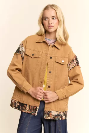 wholesale clothing stone washed denim jacquard panel midi jacket davi & dani