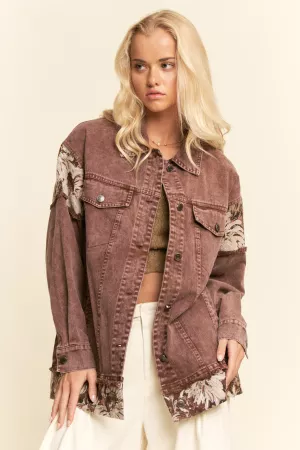 wholesale clothing stone washed denim jacquard panel midi jacket davi & dani