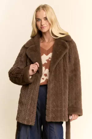 wholesale clothing textured faux fur belted coat davi & dani