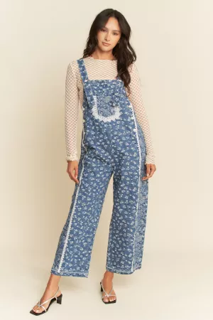 wholesale clothing ditsy floral lace edge pocketed relaxed jumpsuit davi & dani