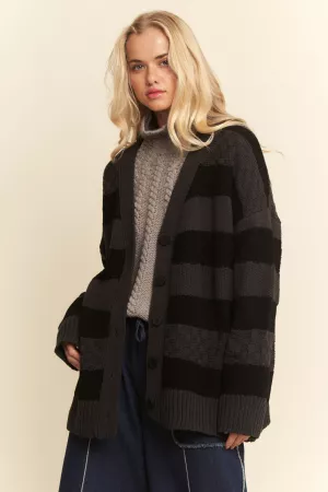 wholesale clothing featuring horizontal stripes textured cardigan davi & dani