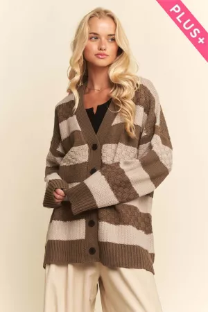 wholesale clothing plus horizontal stripes textured cardigan davi & dani
