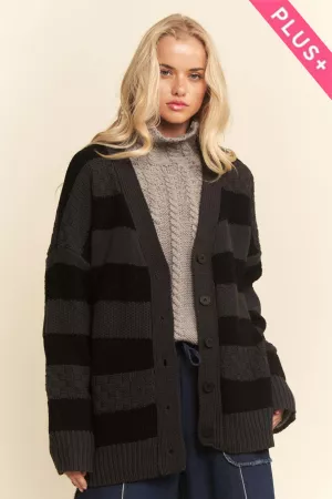 wholesale clothing plus horizontal stripes textured cardigan davi & dani