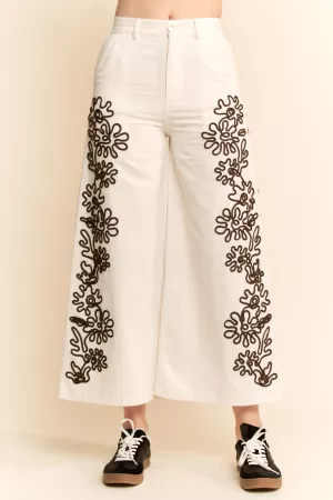 wholesale clothing cord floral embroidered side elastic back pants davi & dani