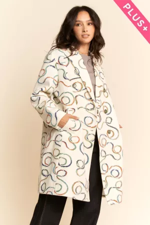 wholesale clothing plus chunky thread embroidered midi coat jacket davi & dani