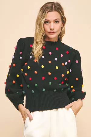 wholesale clothing rainbow pompom mock neck long sleeve sweater top davi & dani